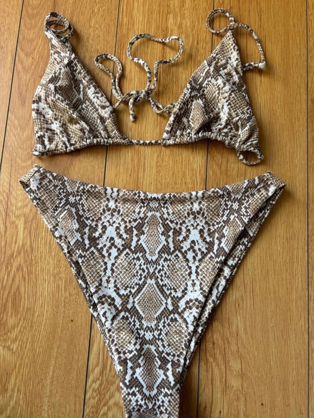 Skatie Brown & White Snake Print Triangle Bikini - Picture 2 of 2
